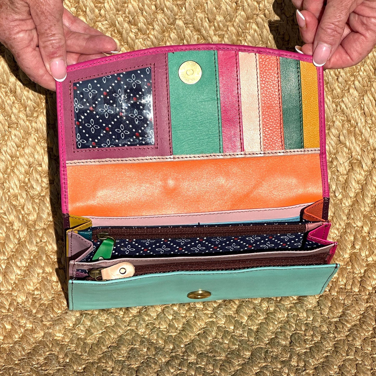 Coloured Leather Clutch Wallet with Animal Print Hide - JayKayBoutiqueOnline
