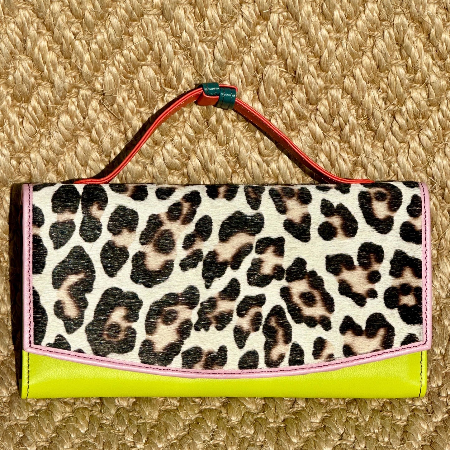 Coloured Leather Clutch Wallet with Animal Print Hide - JayKayBoutiqueOnline