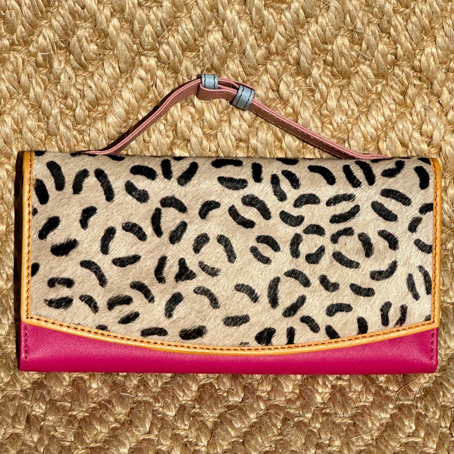 Coloured Leather Clutch Wallet with Animal Print Hide - JayKayBoutiqueOnline