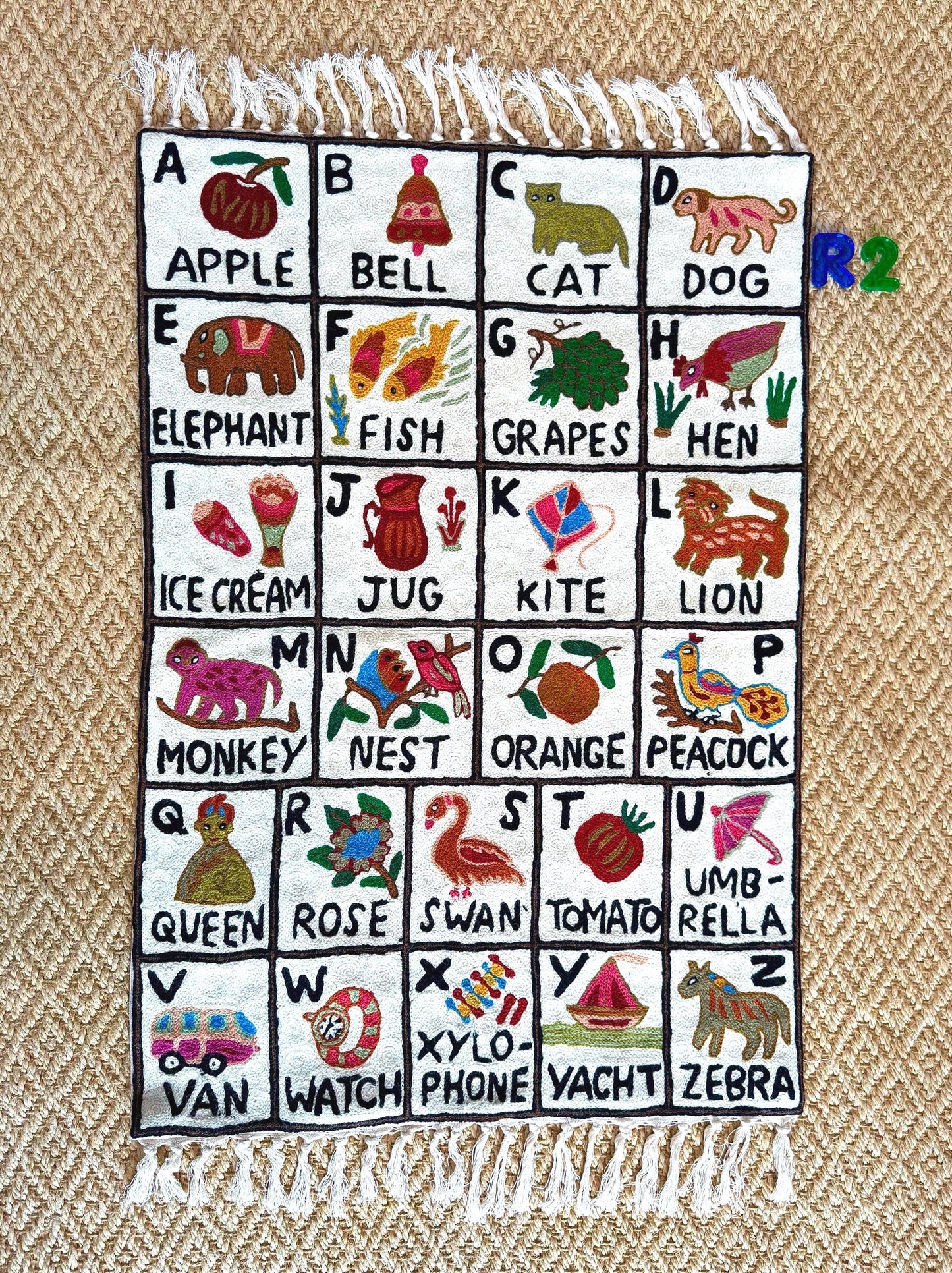 Wall Hanging ABC Tapestry Hand Woven Wool with top loops - JayKayBoutiqueOnline