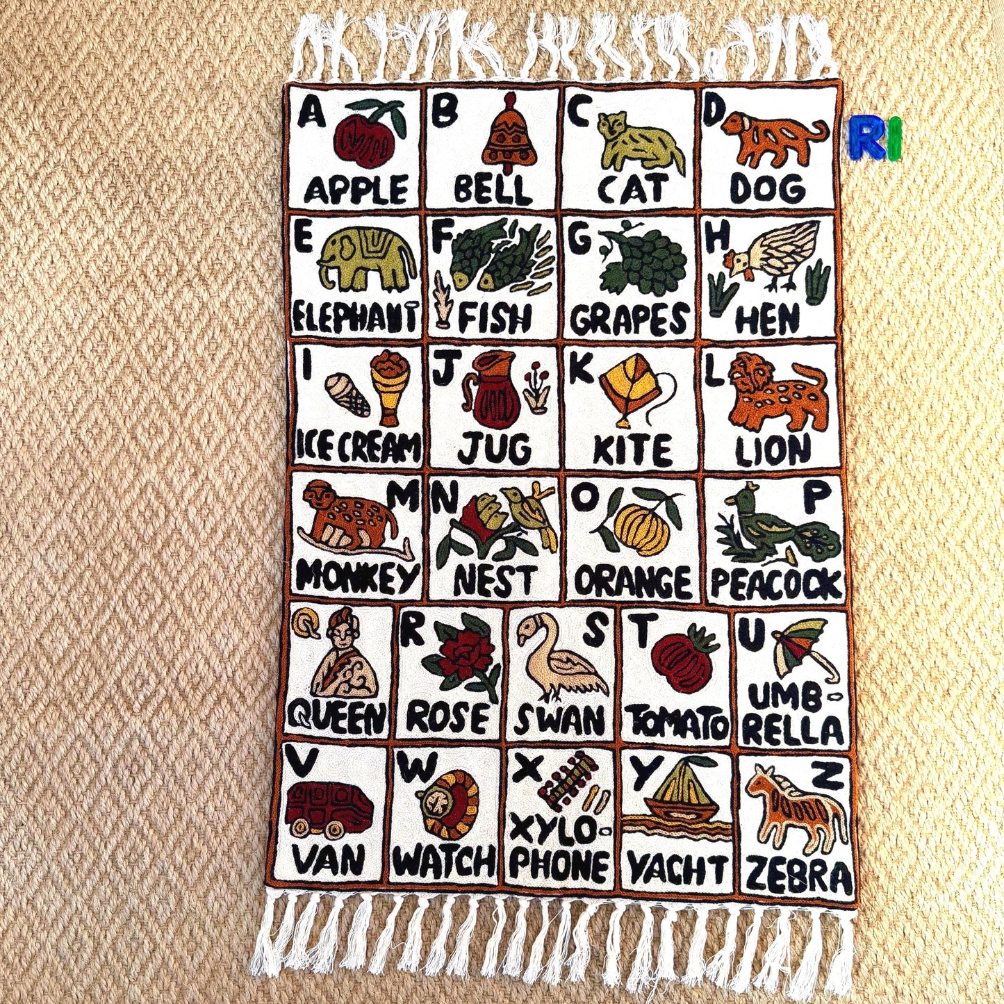 Wall Hanging ABC Tapestry Hand Woven Wool with top loops - JayKayBoutiqueOnline