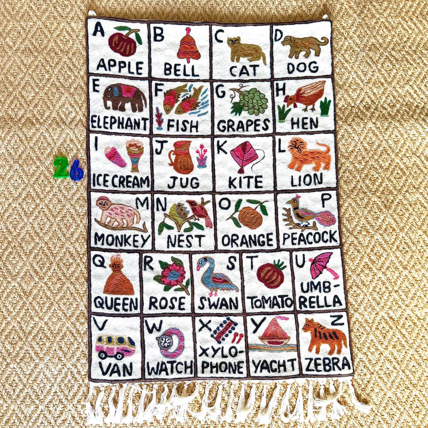 Wall Hanging ABC Tapestry Hand Woven Wool with top loops - JayKayBoutiqueOnline