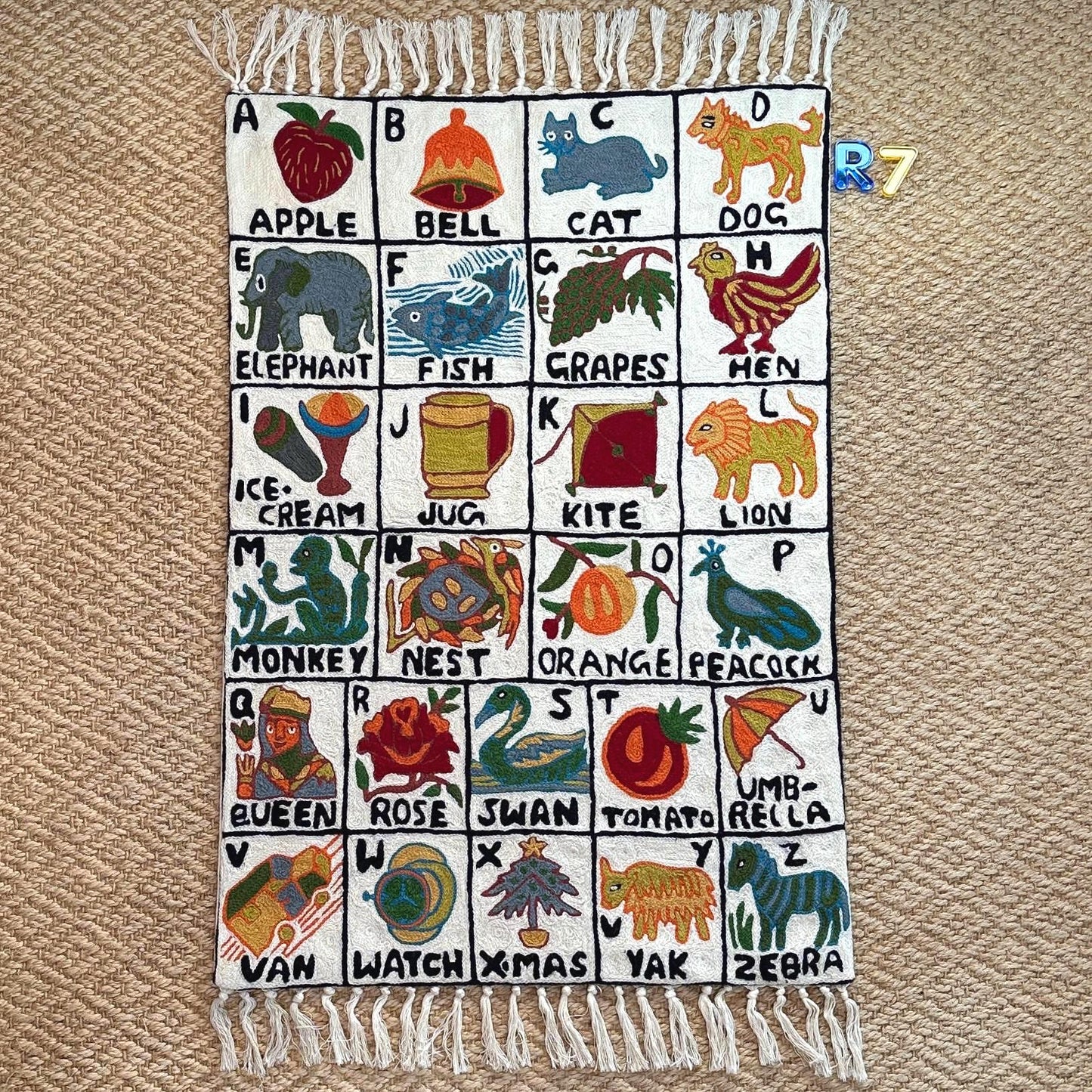Wall Hanging ABC Tapestry Hand Woven Wool with top loops - JayKayBoutiqueOnline