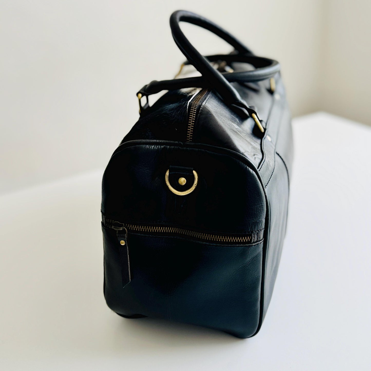 Small Hide & Leather Duffle Bag with Tooled Detailing in Black or Tan - JayKayBoutiqueOnline