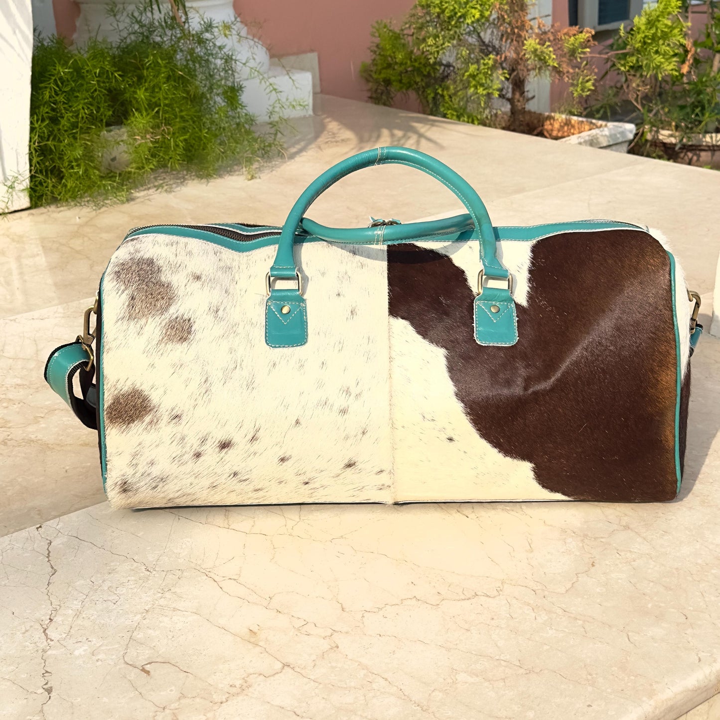 Western Style Leather Duffle Bag with Hide - JayKayBoutiqueOnline
