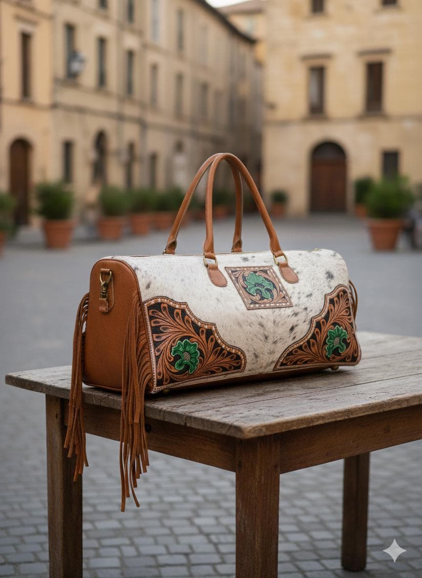 Cowhide & Leather Duffle Bag - JayKayBoutiqueOnline