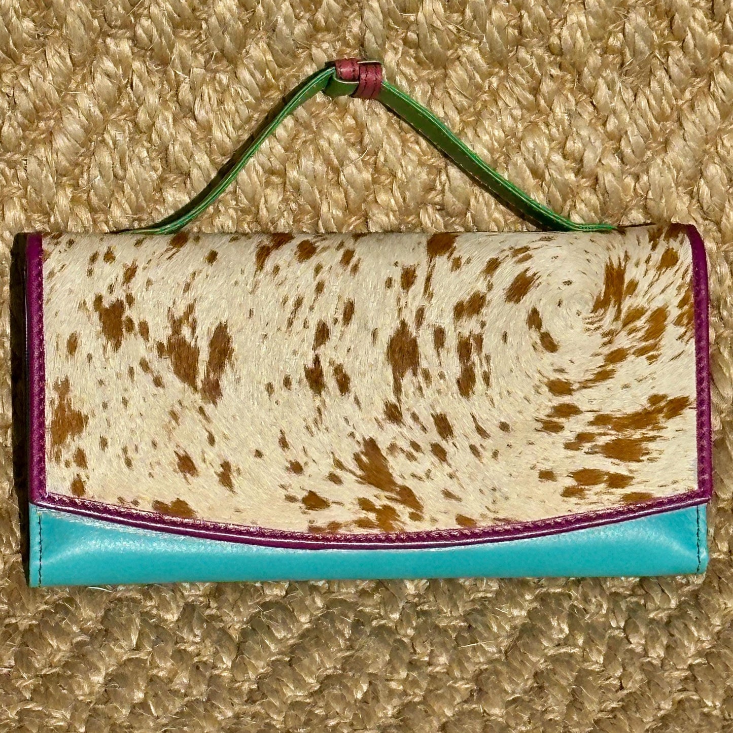 Coloured Leather Clutch Wallet with Animal Print Hide - JayKayBoutiqueOnline
