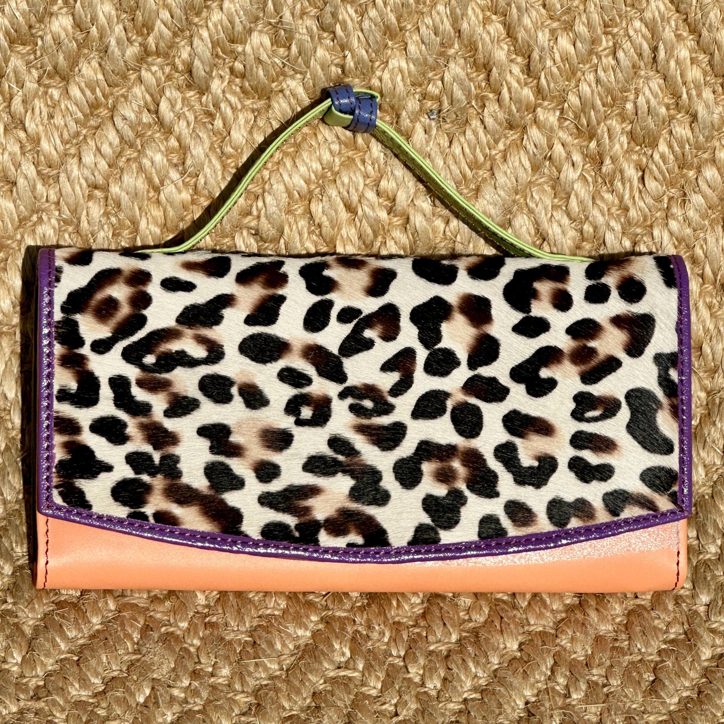 Coloured Leather Clutch Wallet with Animal Print Hide - JayKayBoutiqueOnline