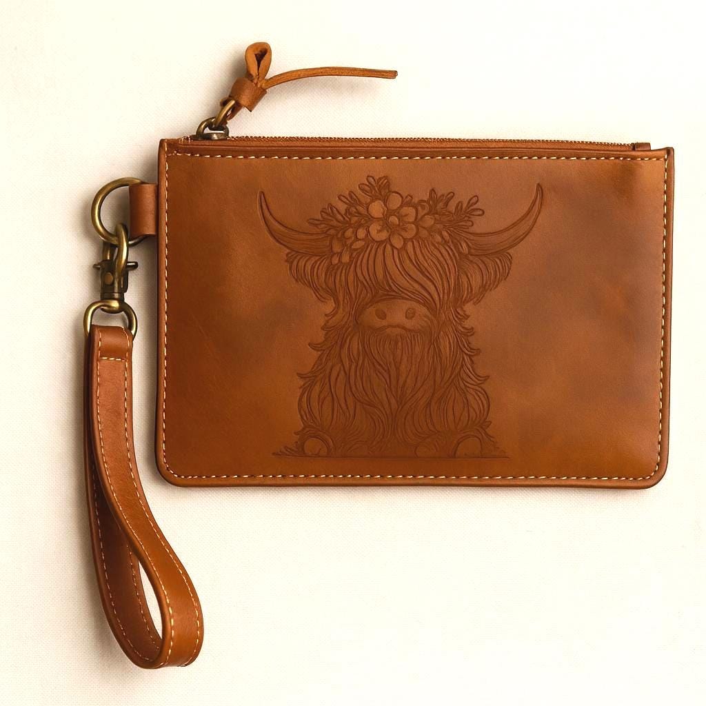 Handcrafted Highland Cow Leather Purse Pouch - JayKayBoutiqueOnline