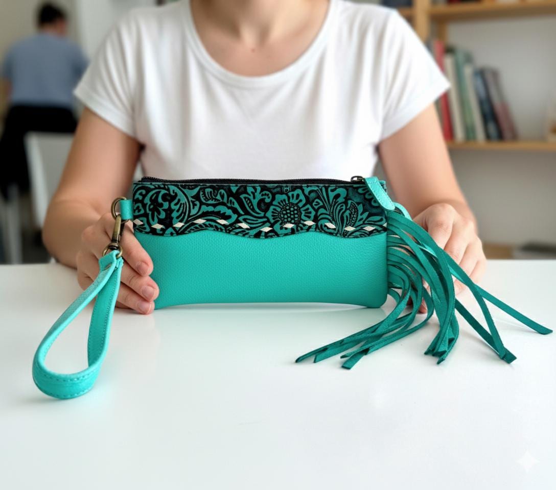 Tooled Leather Pencil Case Clutch - JayKayBoutiqueOnline