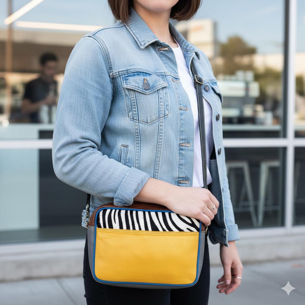 Coloured Leather Cross Bodybag with Hide Animal Print - JayKayBoutiqueOnline