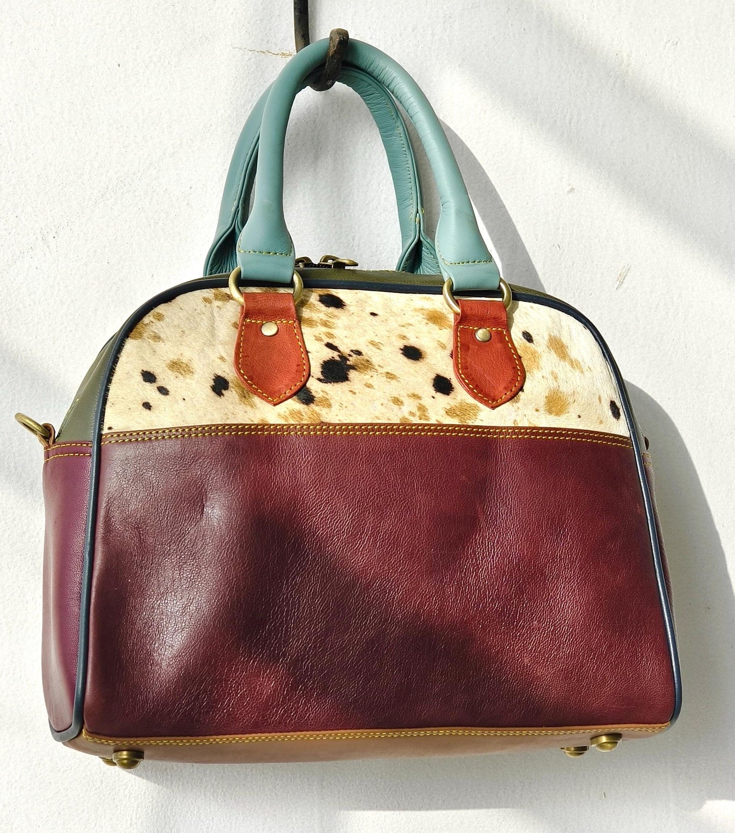 Coloured Leather Top Handle Leather Handbag: Vintage Style, Adjustable Strap - JayKayBoutiqueOnline