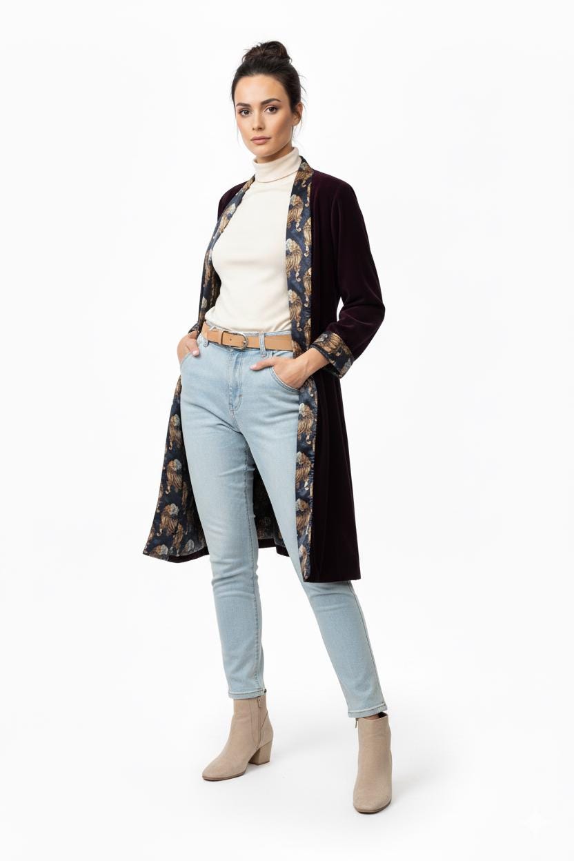 Reversible Tiger Print Velvet Duster Jacket - JayKayBoutiqueOnline