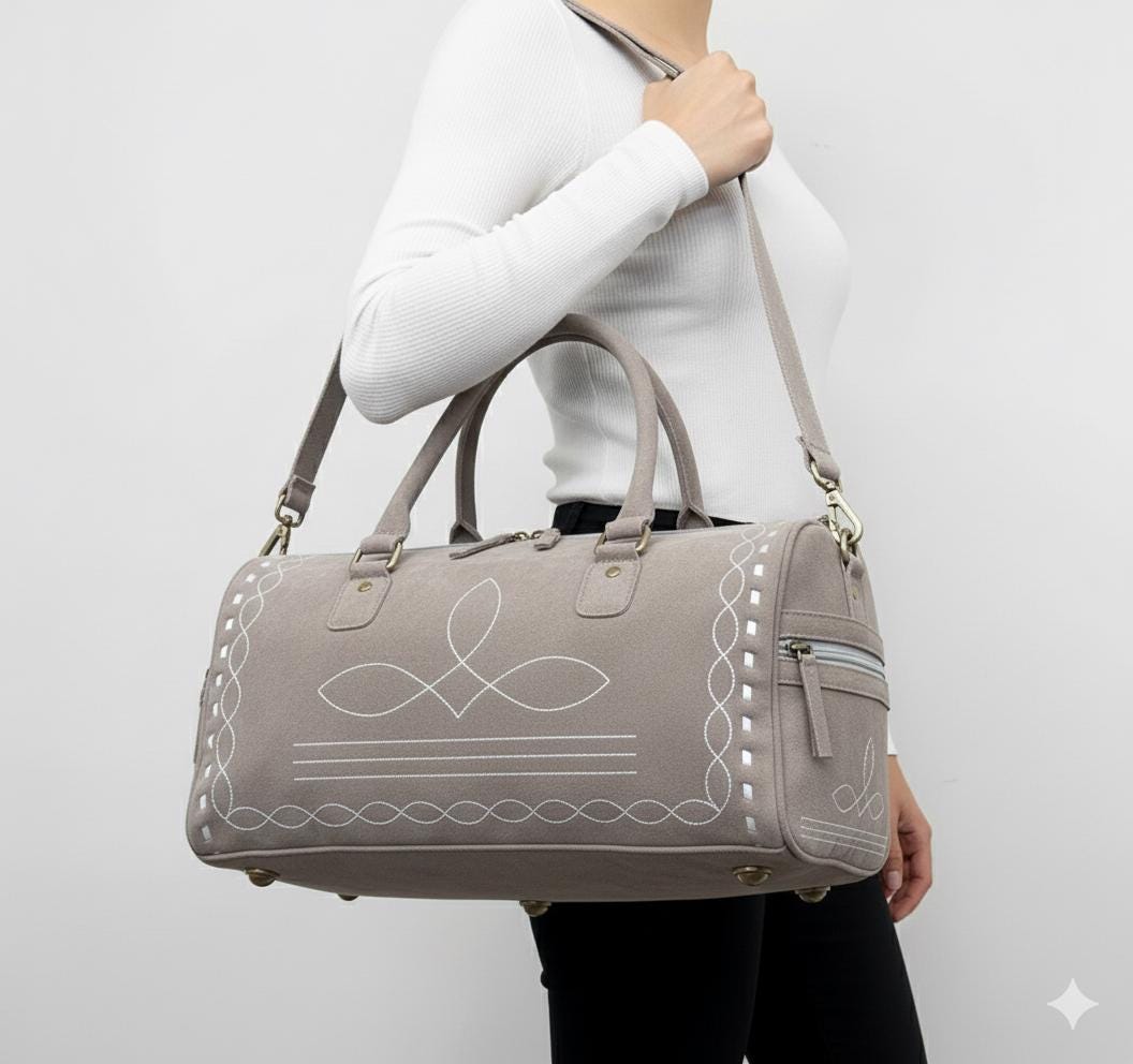 Western Boot Stitch Suede Duffle Bag - JayKayBoutiqueOnline