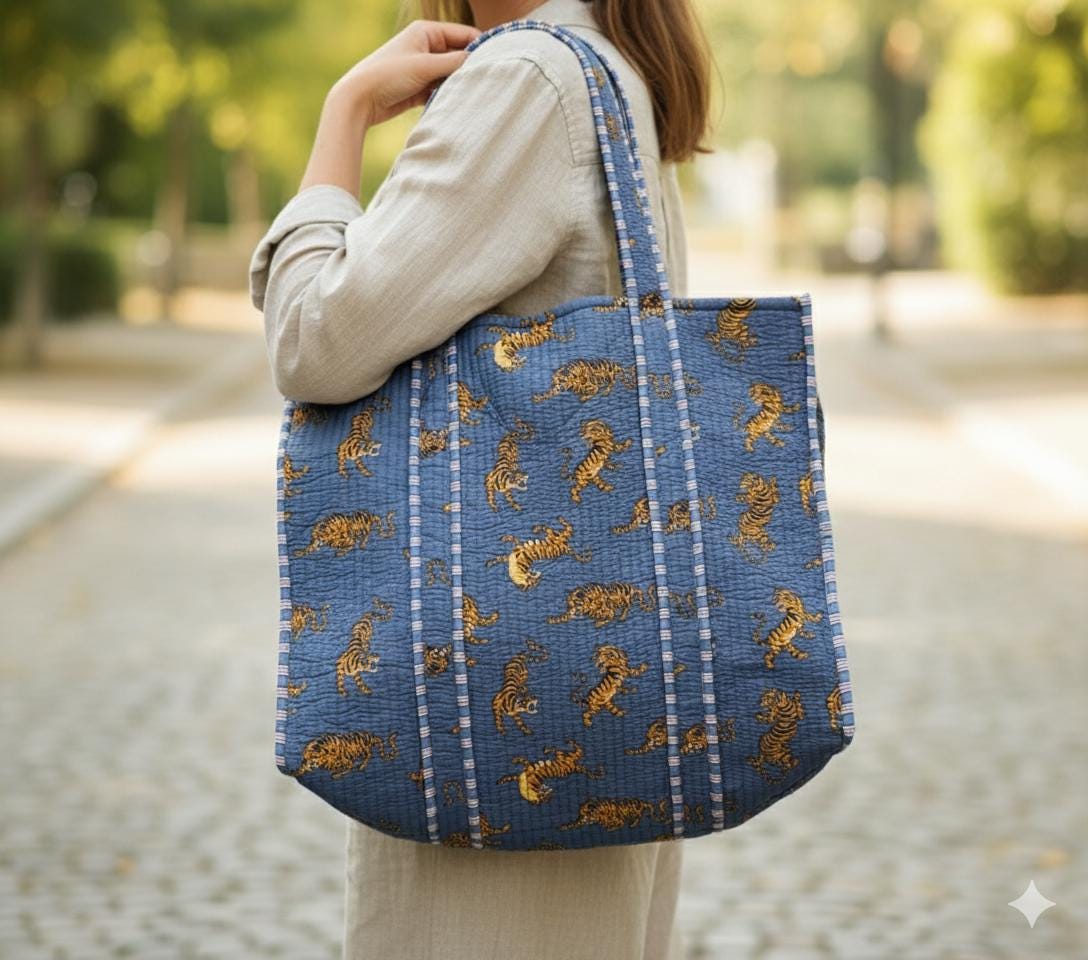 Cotton Quilted Tote Bag - JayKayBoutiqueOnline