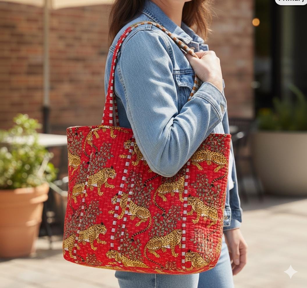 Cotton Quilted Tote Bag - JayKayBoutiqueOnline
