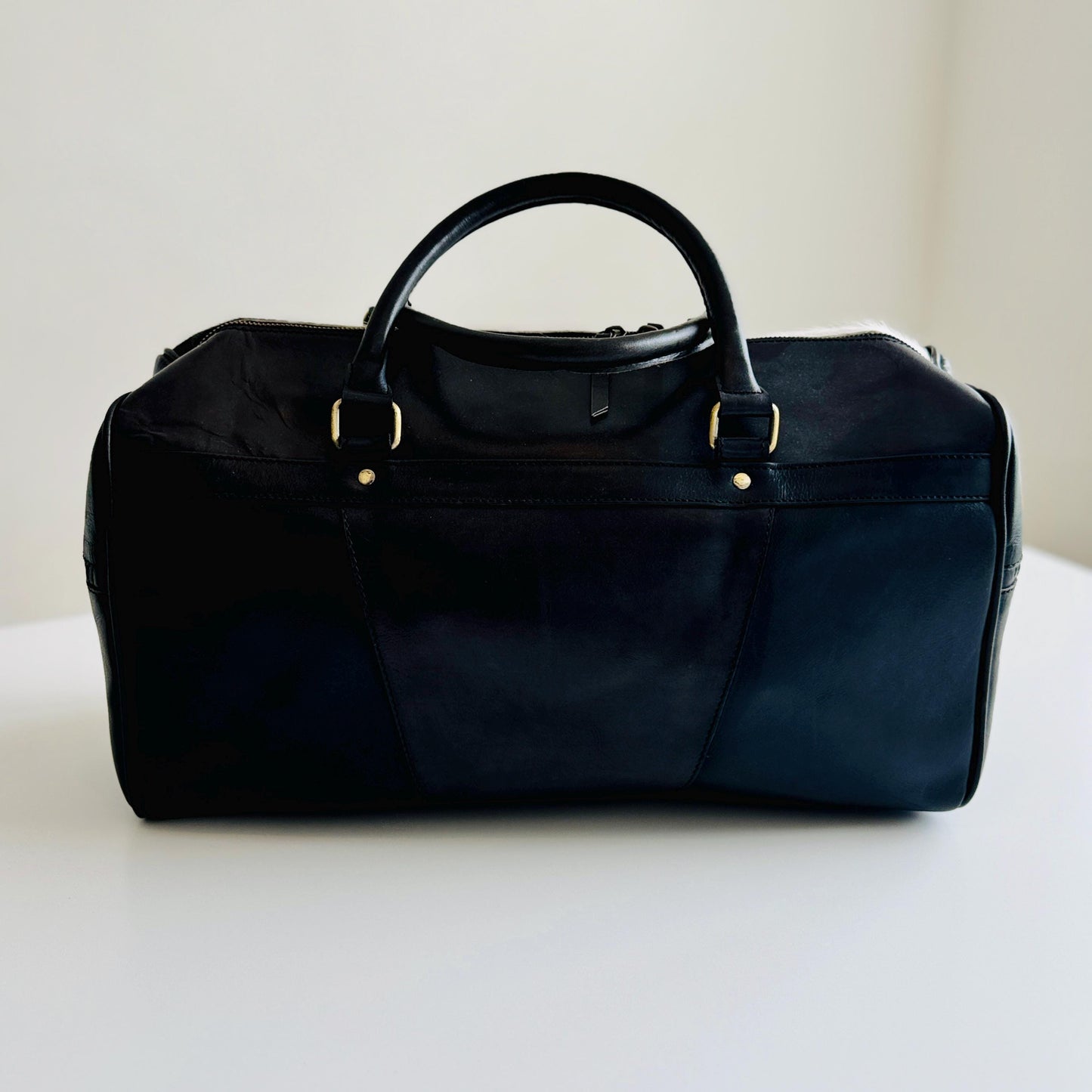 Small Hide & Leather Duffle Bag with Tooled Detailing in Black or Tan - JayKayBoutiqueOnline