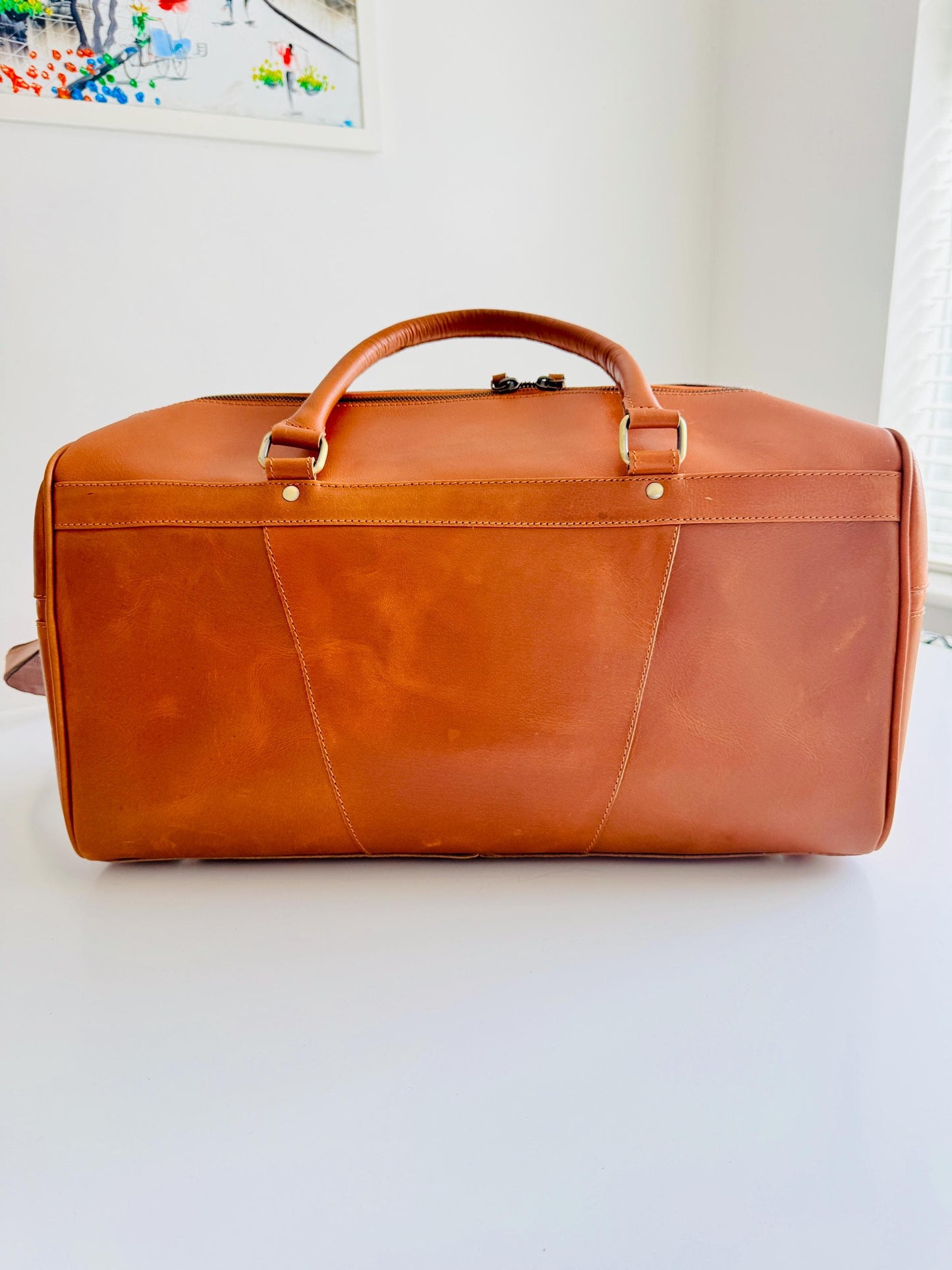 Small Hide & Leather Duffle Bag with Tooled Detailing in Black or Tan - JayKayBoutiqueOnline
