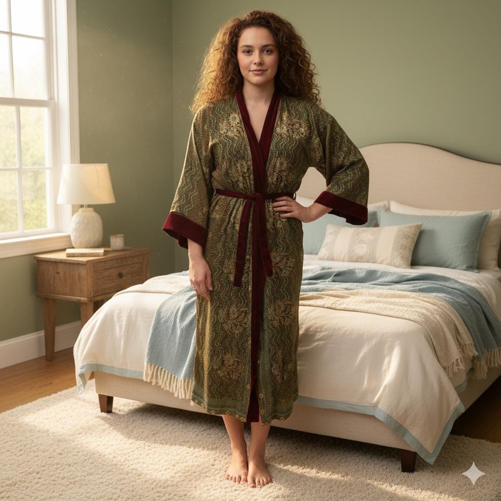 Reversible Sari and Velvet Robe Dressing Gown - JayKayBoutiqueOnline