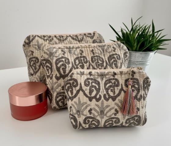 Handmade Quilted Cotton Toiletry Bag Set - JayKayBoutiqueOnline