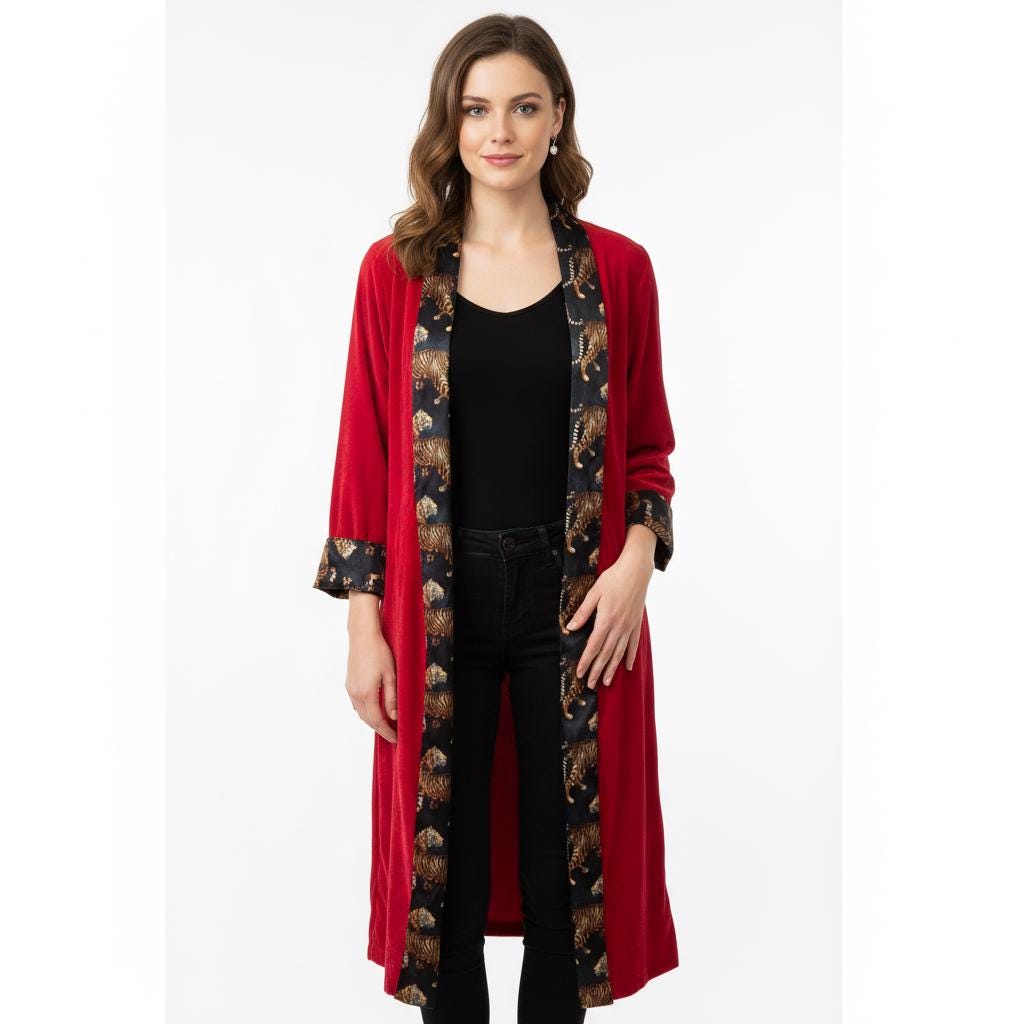 Reversible Tiger Print Velvet Duster Jacket - JayKayBoutiqueOnline