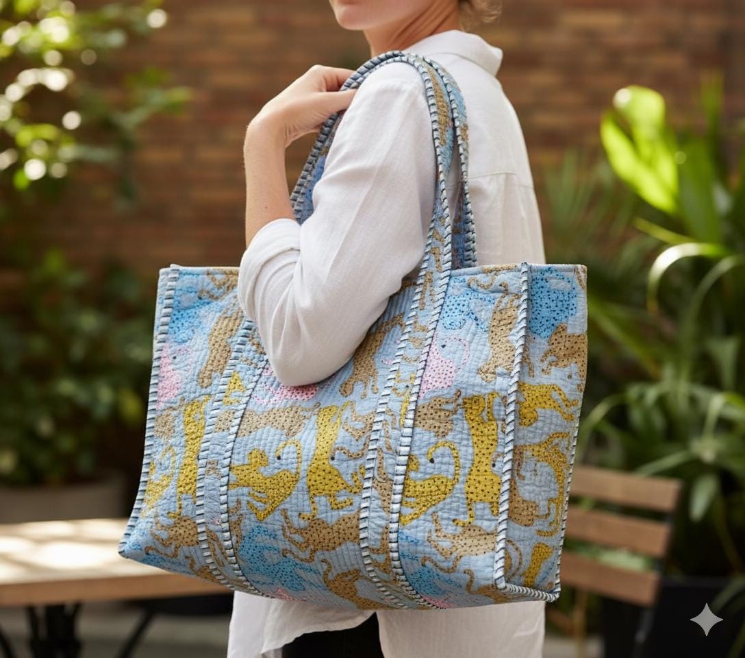 Cotton Quilted Tote Bag - JayKayBoutiqueOnline
