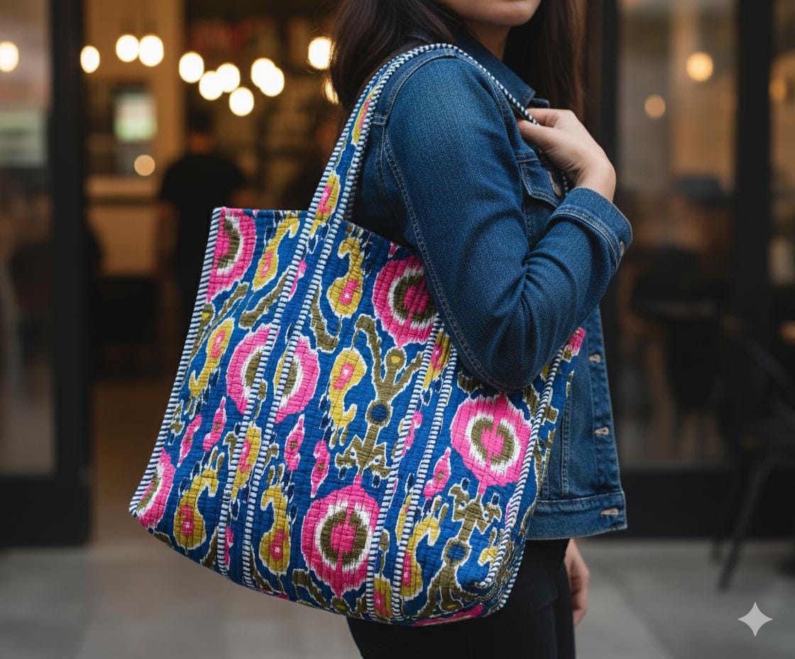 Cotton Quilted Tote Bag - JayKayBoutiqueOnline