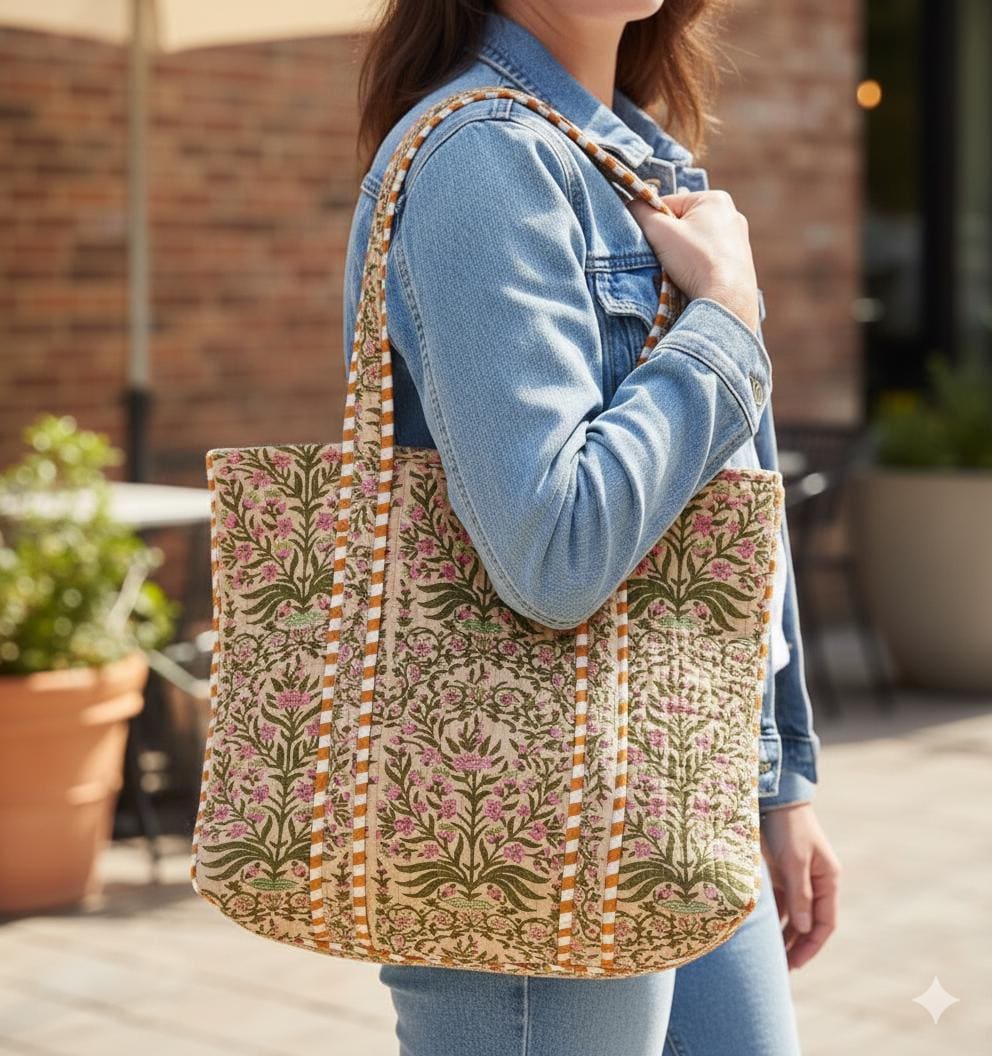 Cotton Quilted Tote Bag - JayKayBoutiqueOnline