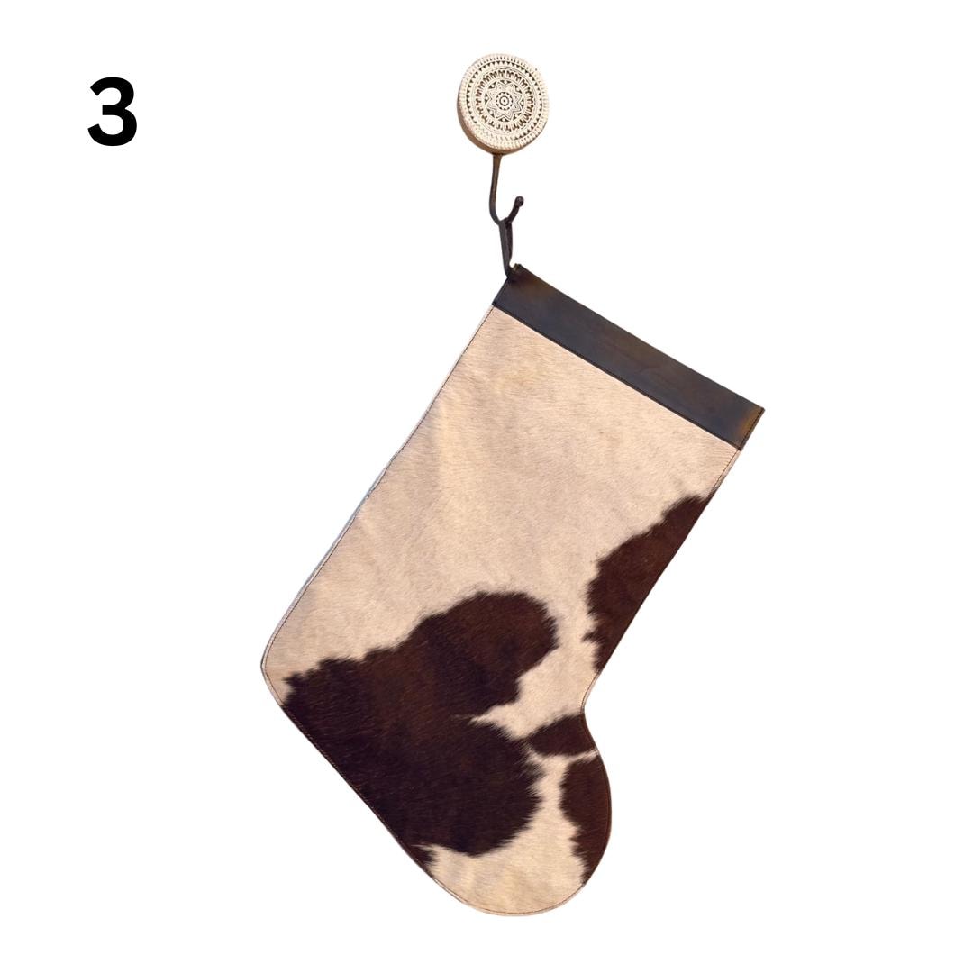 Handmade Cowhide Christmas Stockings with Leather Top: Brown or Black Cowhide, Large Christmas Stocking 50x41cm (20x16in) - JayKayBoutiqueOnline