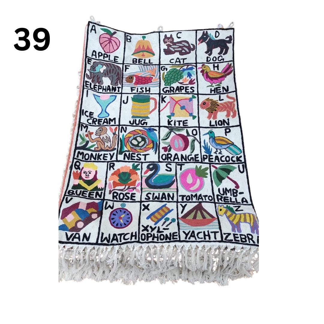 Handmade Alphabet Tapestry Wall Hanging with Animal Embroidery - JayKayBoutiqueOnline