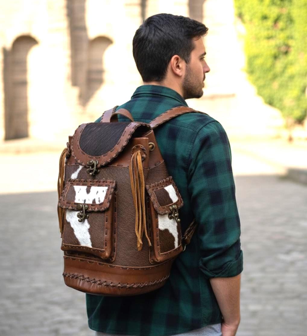 Cowhide and Leather Hand Made Fringe Backpack: Boho Back Pack, – JayKay Boutique