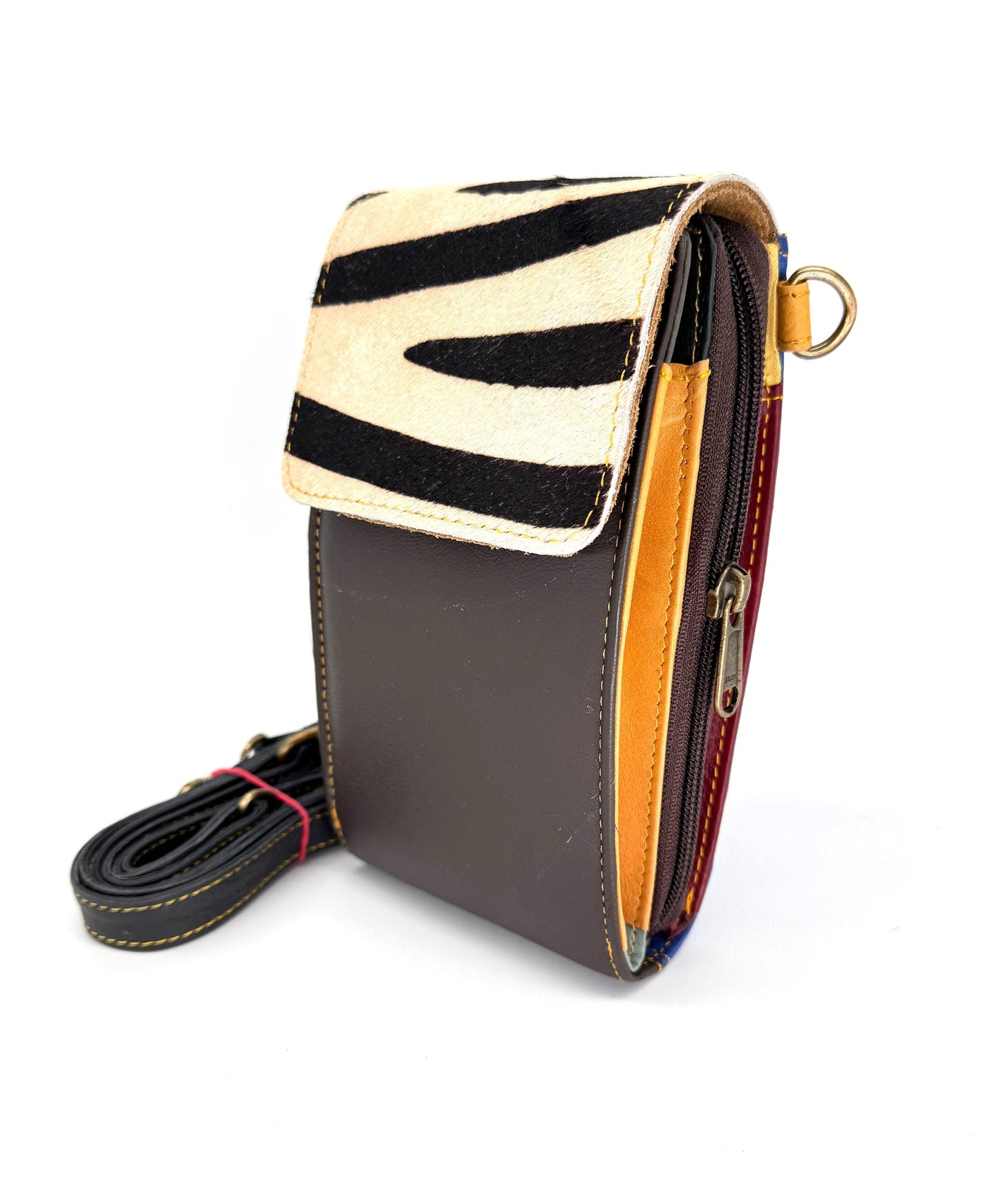 Coloured Leather Crossbody Phone Bag with Hide - JayKayBoutiqueOnline