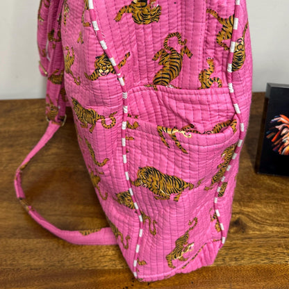 Quilted Cotton Backpack Tiger Print | Aztec Print Backpack | Lightweight Backpack | Baby Changing Bag Backpack | Schoolbag Backpack