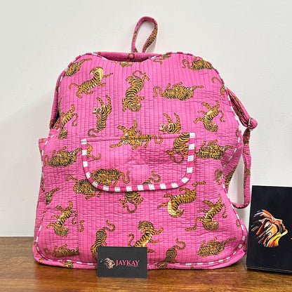 Quilted Cotton Backpack Tiger Print | Aztec Print Backpack | Lightweight Backpack | Baby Changing Bag Backpack | Schoolbag Backpack
