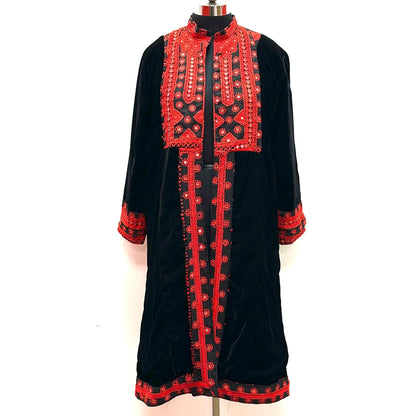 Velvet Long Coat with  Mirror Work | Steam Punk Long Velvet Coat | Artist Long Coat | Boho Long Coat | Velvet Robe