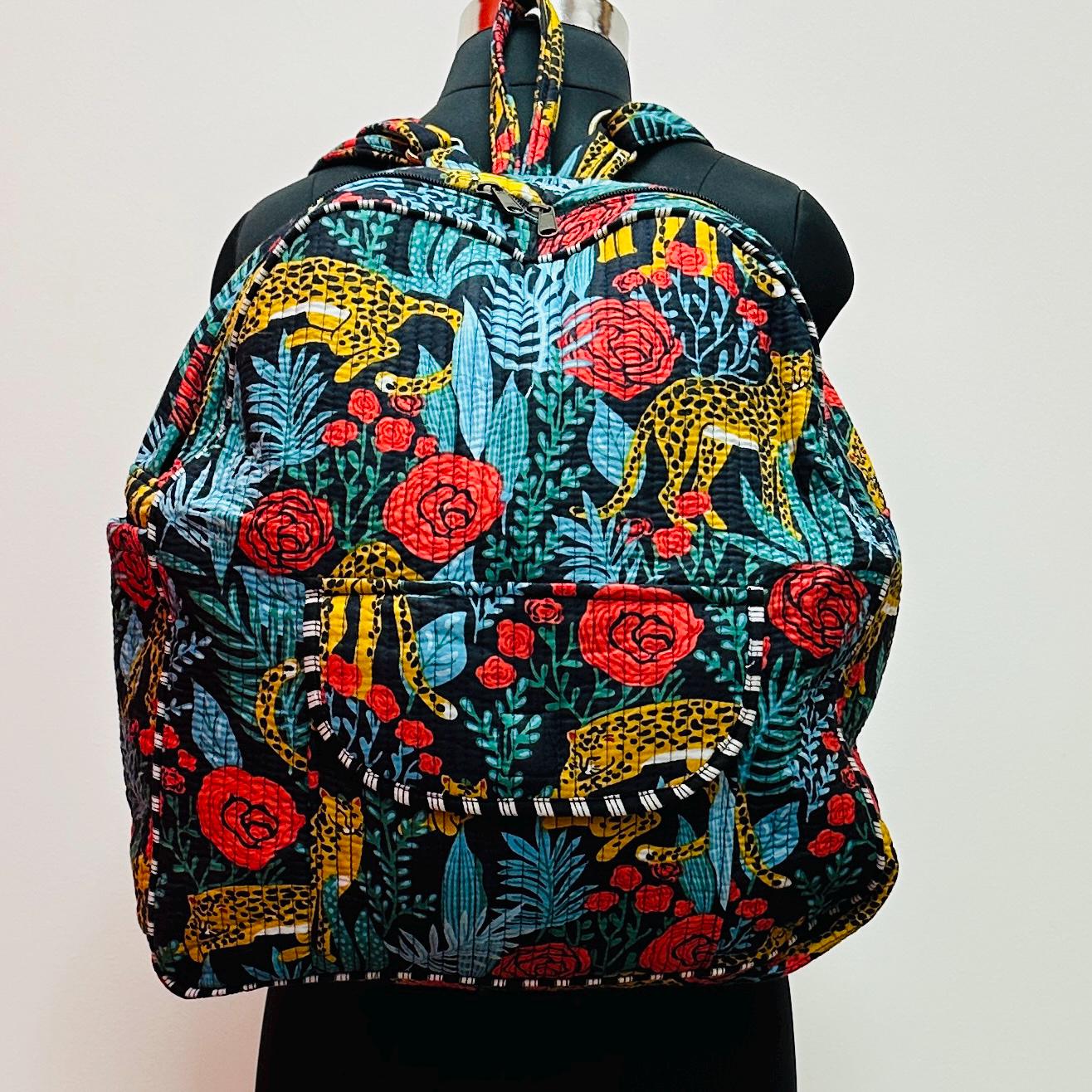 Quilted Cotton Backpack Tiger Print | Aztec Print Backpack | Lightweight Backpack | Baby Changing Bag Backpack | Schoolbag Backpack