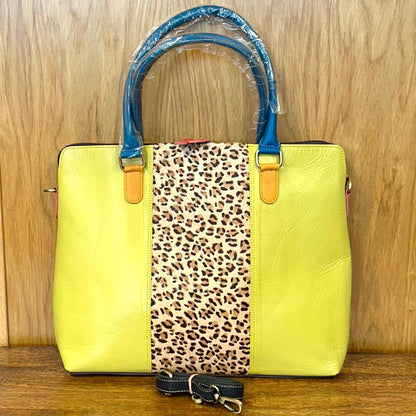 Recycled Leather Laptop Bag | coloured Leather Handbag with shoulder strap | Animal Print Bag |  womens laptop bag | Gift for her |
