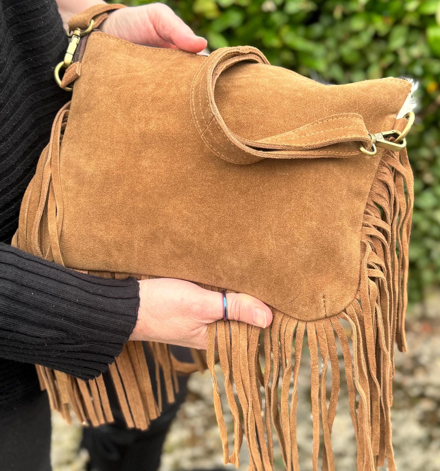 Western Style Suede Bag with Tassels | Crossbody Bag | Suede Shoulder Bag | Boho Tassel Bag | Festival Tassel Bag | Valentines Gift Bag |