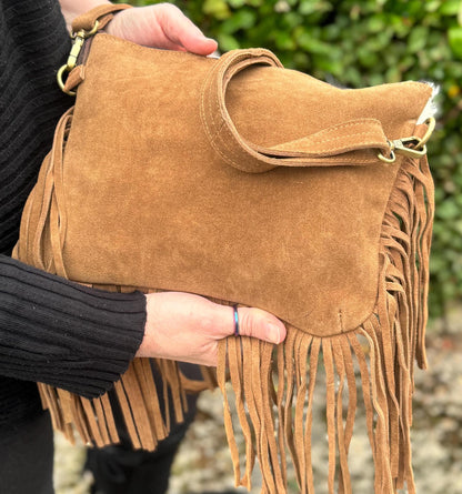 Western Style Suede Bag with Tassels | Crossbody Bag | Suede Shoulder Bag | Boho Tassel Bag | Festival Tassel Bag | Valentines Gift Bag |