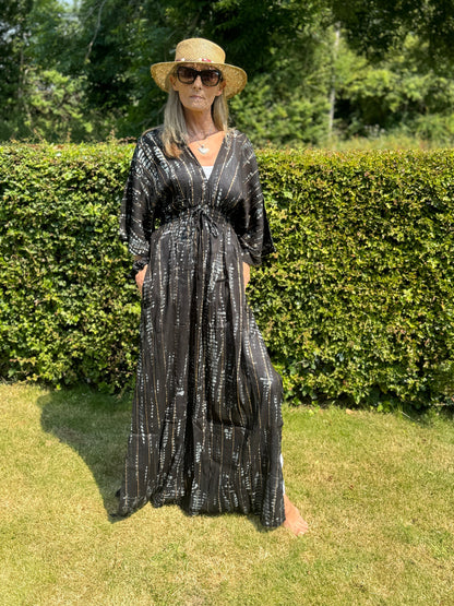 Long Kaftan Cover Up with Elastic Waist and Pockets | Long Kaftan Dress | Beach Cover Up | Beach Dress