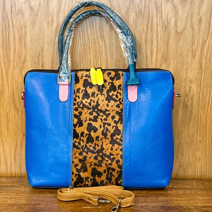 Recycled Leather Laptop Bag | coloured Leather Handbag with shoulder strap | Animal Print Bag |  womens laptop bag | Gift for her |