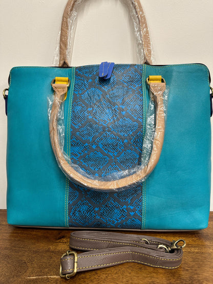 Recycled Leather Laptop Bag | coloured Leather Handbag with shoulder strap | Animal Print Bag |  womens laptop bag | Gift for her |
