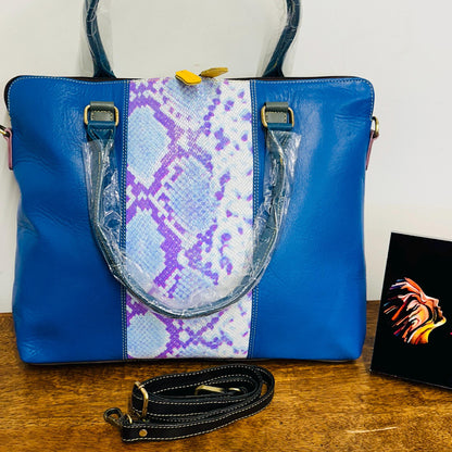 Recycled Leather Laptop Bag | coloured Leather Handbag with shoulder strap | Animal Print Bag |  womens laptop bag | Gift for her |
