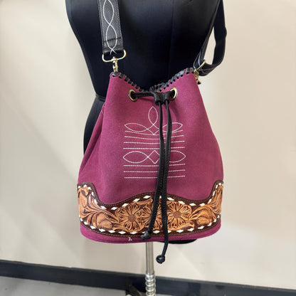 Western Style Bucket Bag Suede | Drawstring Bag | Suede Shoulder Bag for Women | Gift for Women | Gift for Her | Boho Bag | Valentines Gift