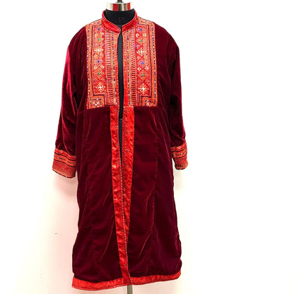 Velvet Long Coat with  Mirror Work | Steam Punk Long Velvet Coat | Artist Long Coat | Boho Long Coat | Velvet Robe