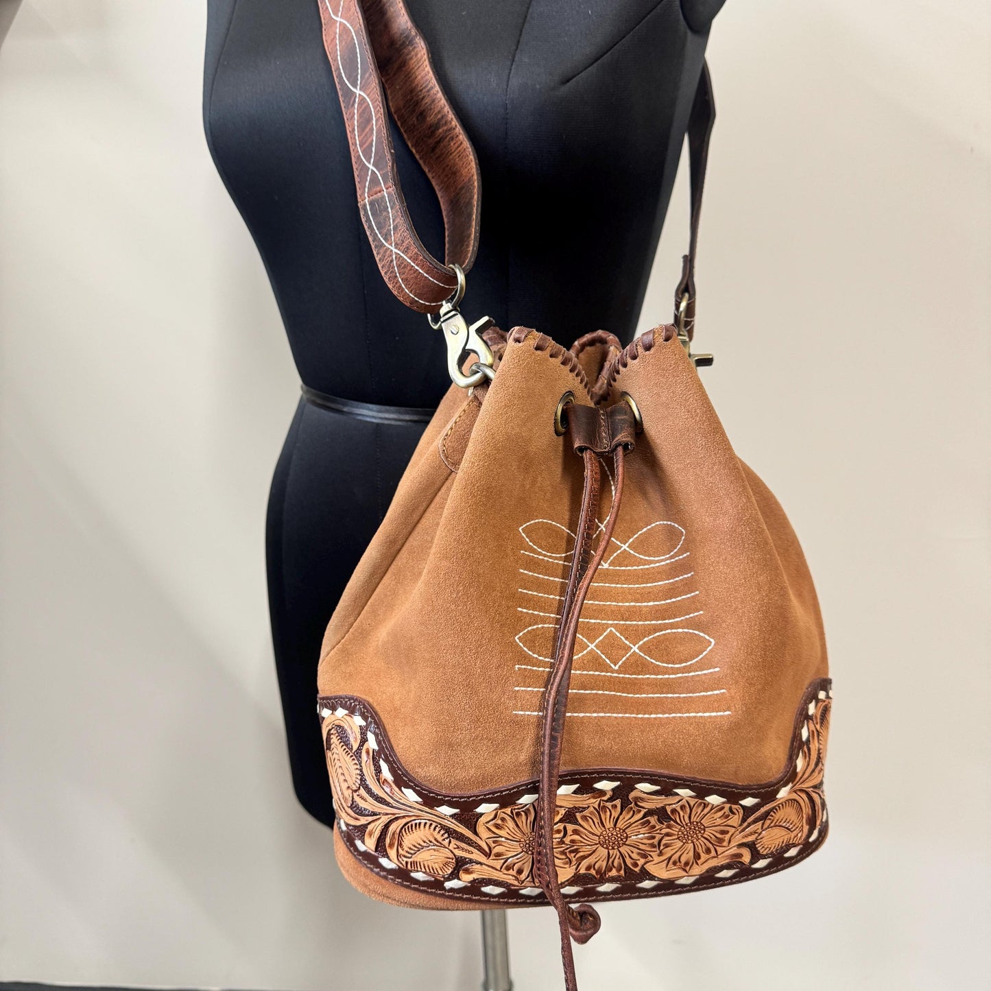 Western Style Bucket Bag Suede | Drawstring Bag | Suede Shoulder Bag for Women | Gift for Women | Gift for Her | Boho Bag | Valentines Gift