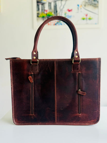 Hand Tooled Leather Laptop Tote Briefcase Kilim Blanket Bag - JayKayBoutiqueOnline
