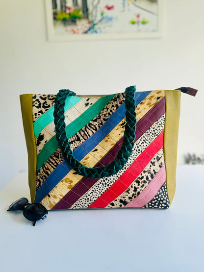 Colourful Leather Tote Bag with Animal Print - JayKayBoutiqueOnline