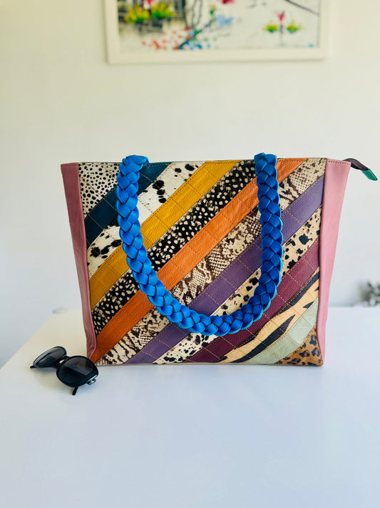 Colourful Leather Tote Bag with Animal Print - JayKayBoutiqueOnline