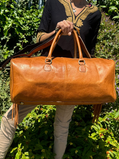 Western Style Leather and Hide Duffle Bag with Tassels - JayKayBoutiqueOnline